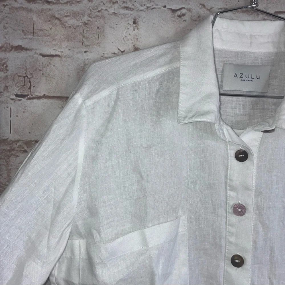 Azulu Linen Button Down Shirt in Pure White Size Small - Picture 3 of 7
